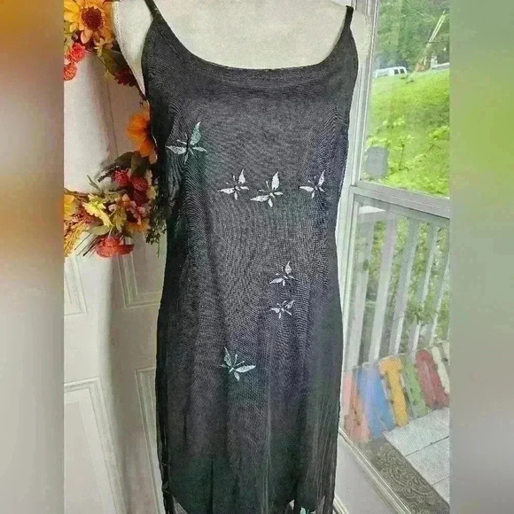 Vintage 90s Lori Ann Montreal maxi sheer black with glitter butterflies size L - Picture 2 of 4